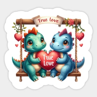 Valentine Dinosaur Couple On Swing Sticker